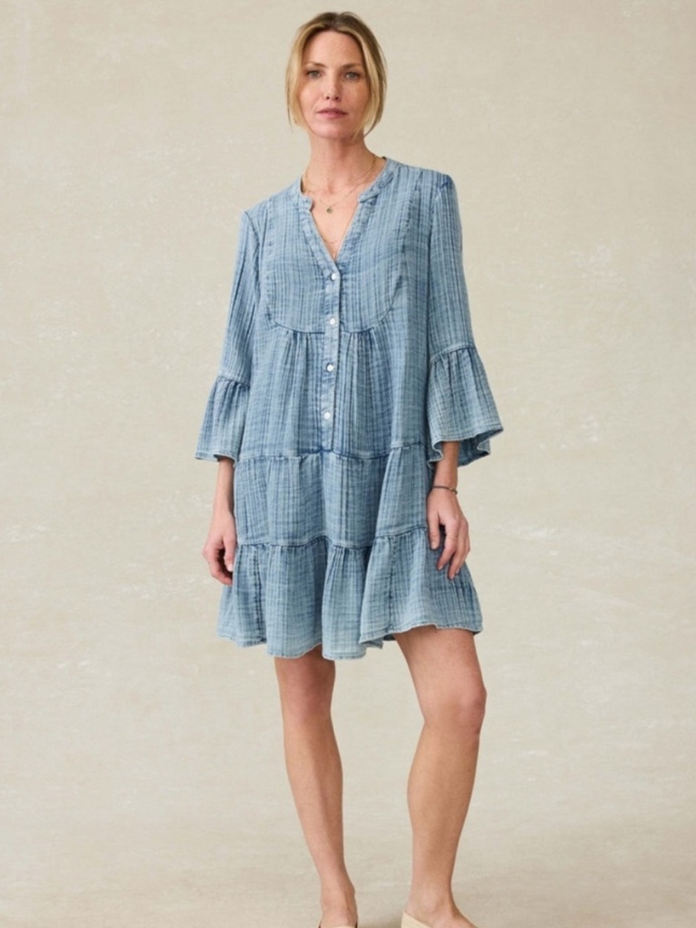 Faherty Dune Cotton Gauze Kasey Midi Dress Light Blue Indigo Size S